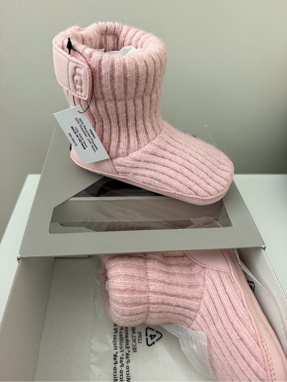 UGG Kids Light Pink Ribbed Bootie Slippers